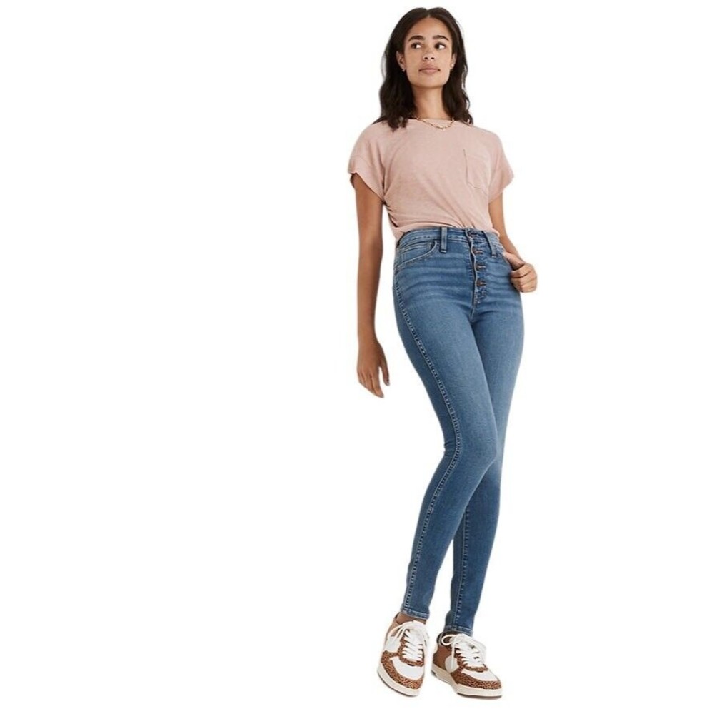 MADEWELL 10” High Rise Skinny Crop Raw Hem Button Front Jeans TENCEL Denim Sz 27